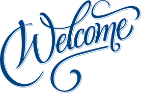 The logo of welcome in blue with white background